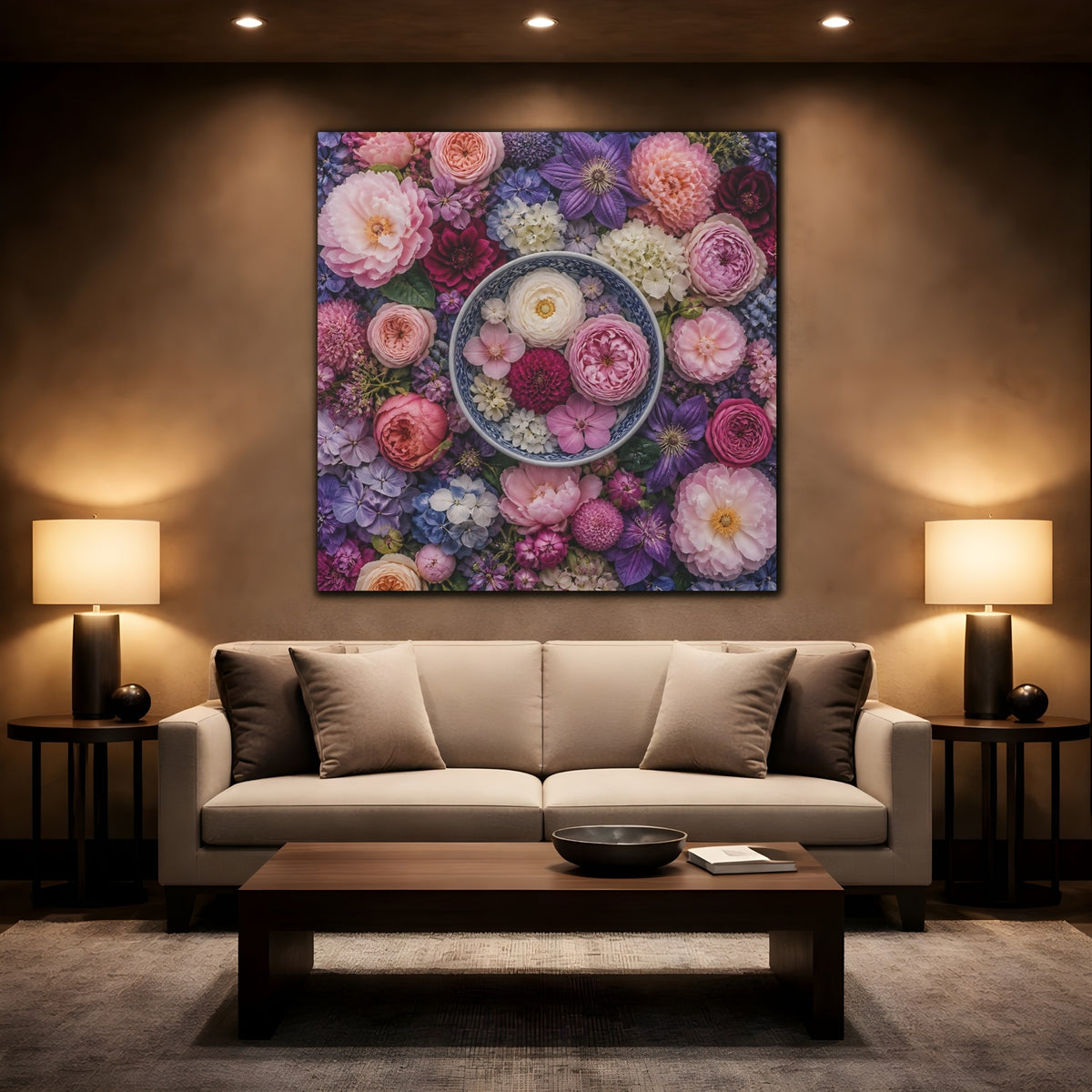 Mockup 2. Floral Ceramic Bowl Arrangement shown as canvas print