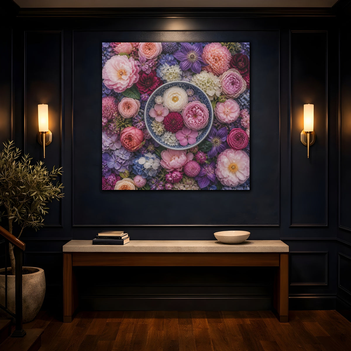 Mockup 4. Floral Ceramic Bowl Arrangement shown as canvas print