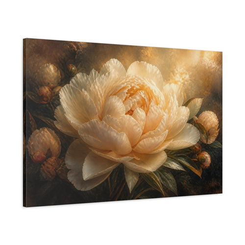 Main Mockup. Floral Cream Peony Glow shown as canvas print
