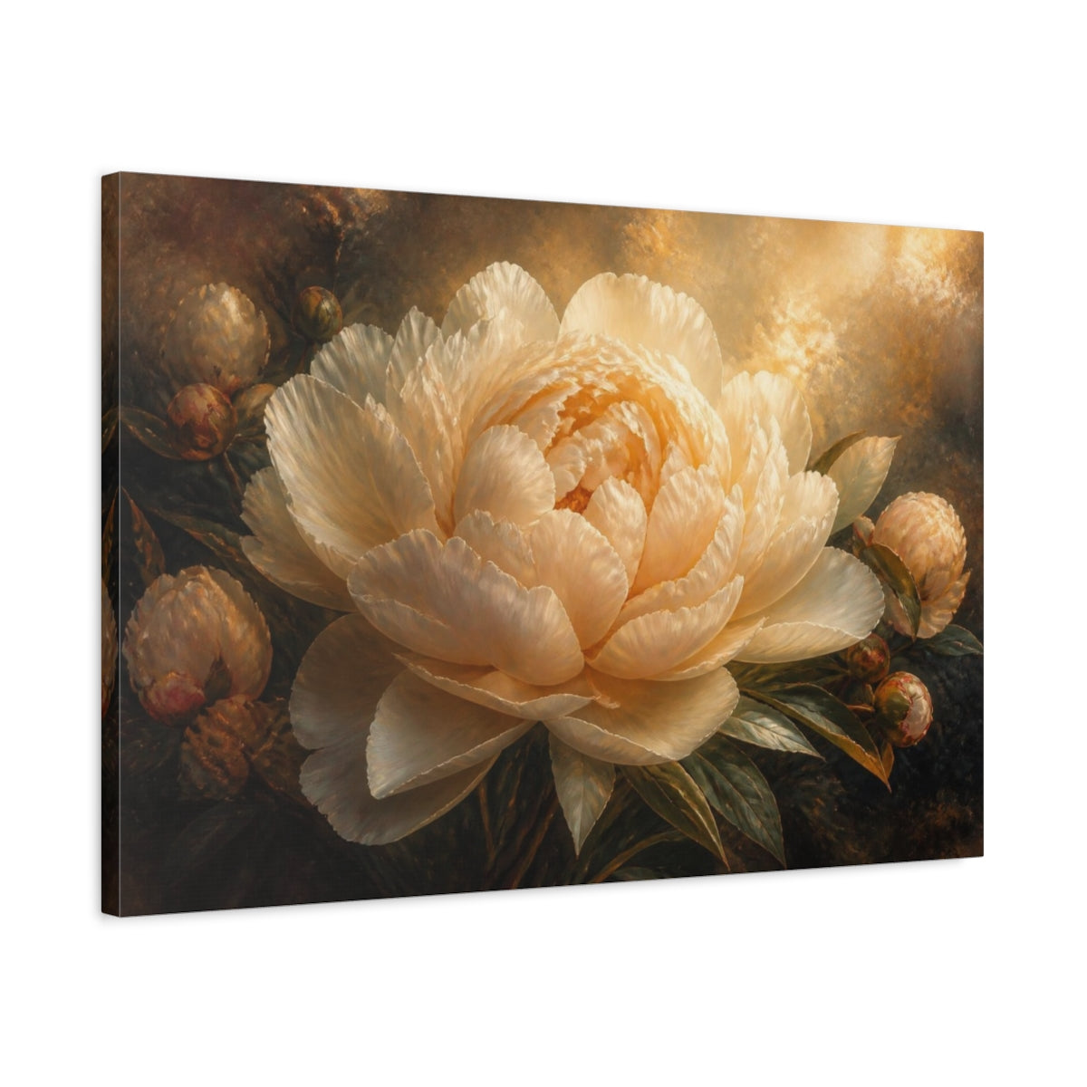 Side Mockup 2. Floral Cream Peony Glow shown as canvas print