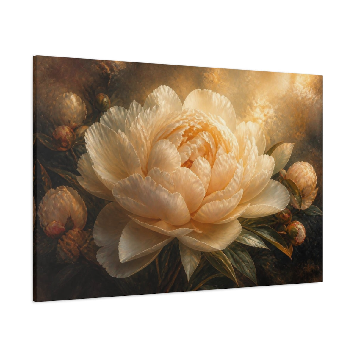 Side Mockup 1. Floral Cream Peony Glow shown as canvas print