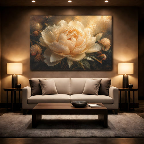 Mockup 2. Floral Cream Peony Glow shown as canvas print