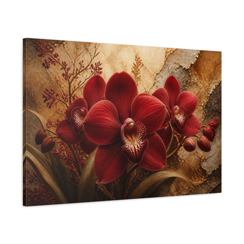 Main Mockup. Floral Crimson Orchid shown as canvas print