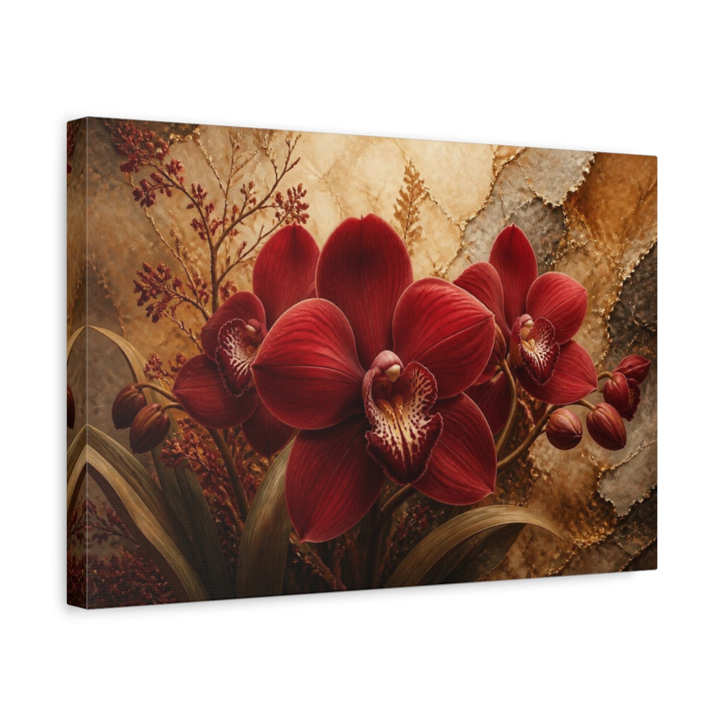 Side Mockup 4. Floral Crimson Orchid shown as canvas print