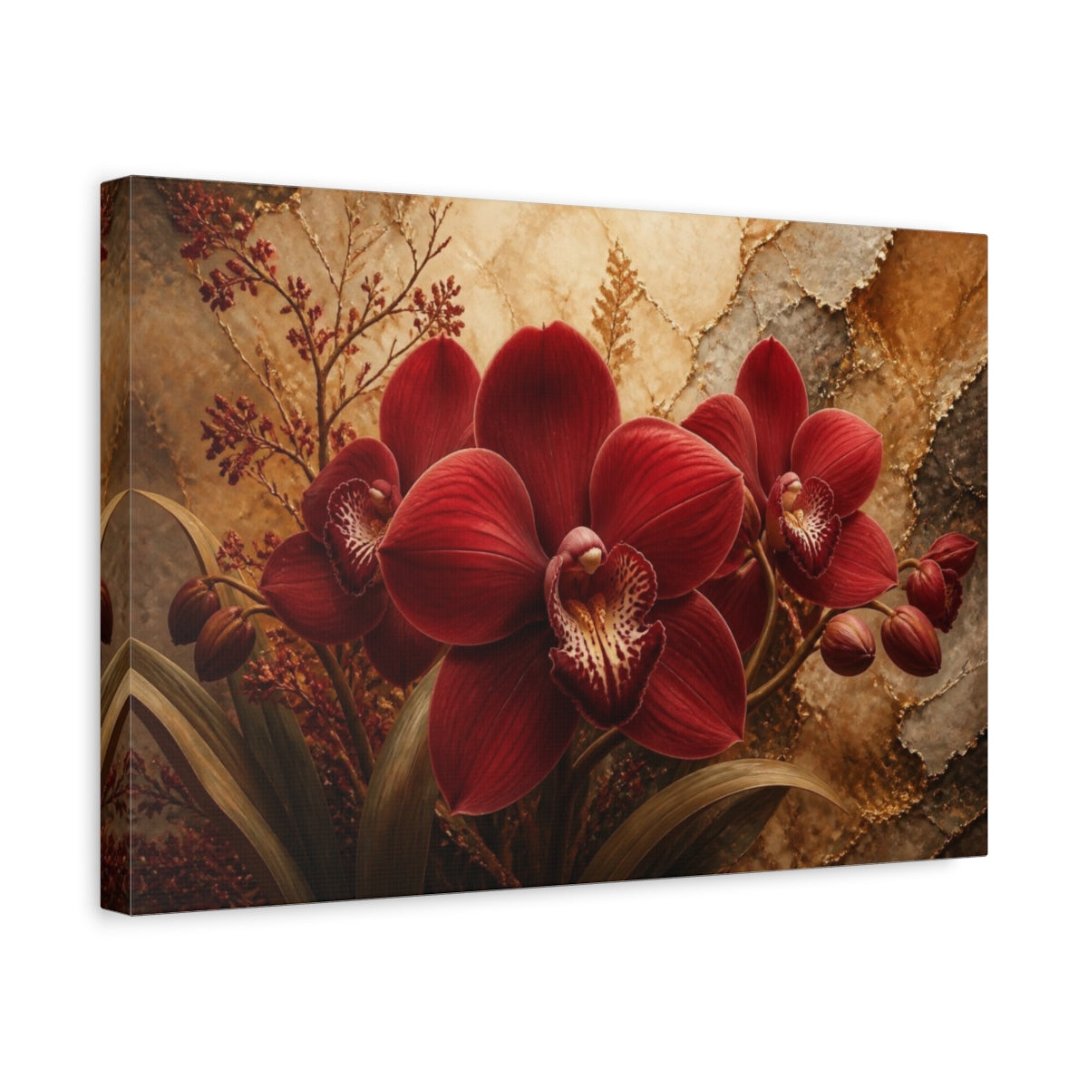 Side Mockup 4. Floral Crimson Orchid shown as canvas print