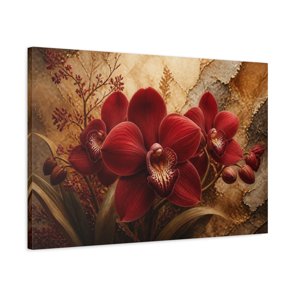 Side Mockup 2. Floral Crimson Orchid shown as canvas print