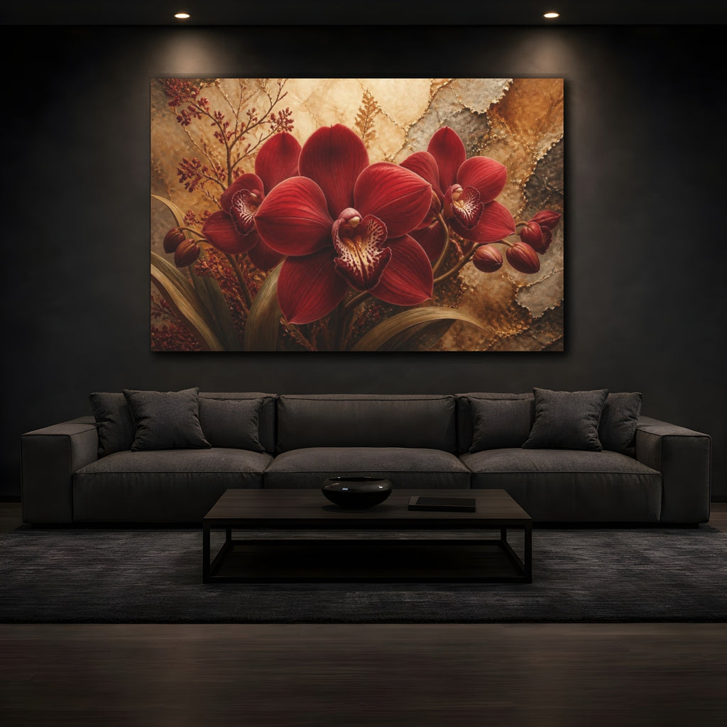 Mockup 3. Floral Crimson Orchid shown as canvas print