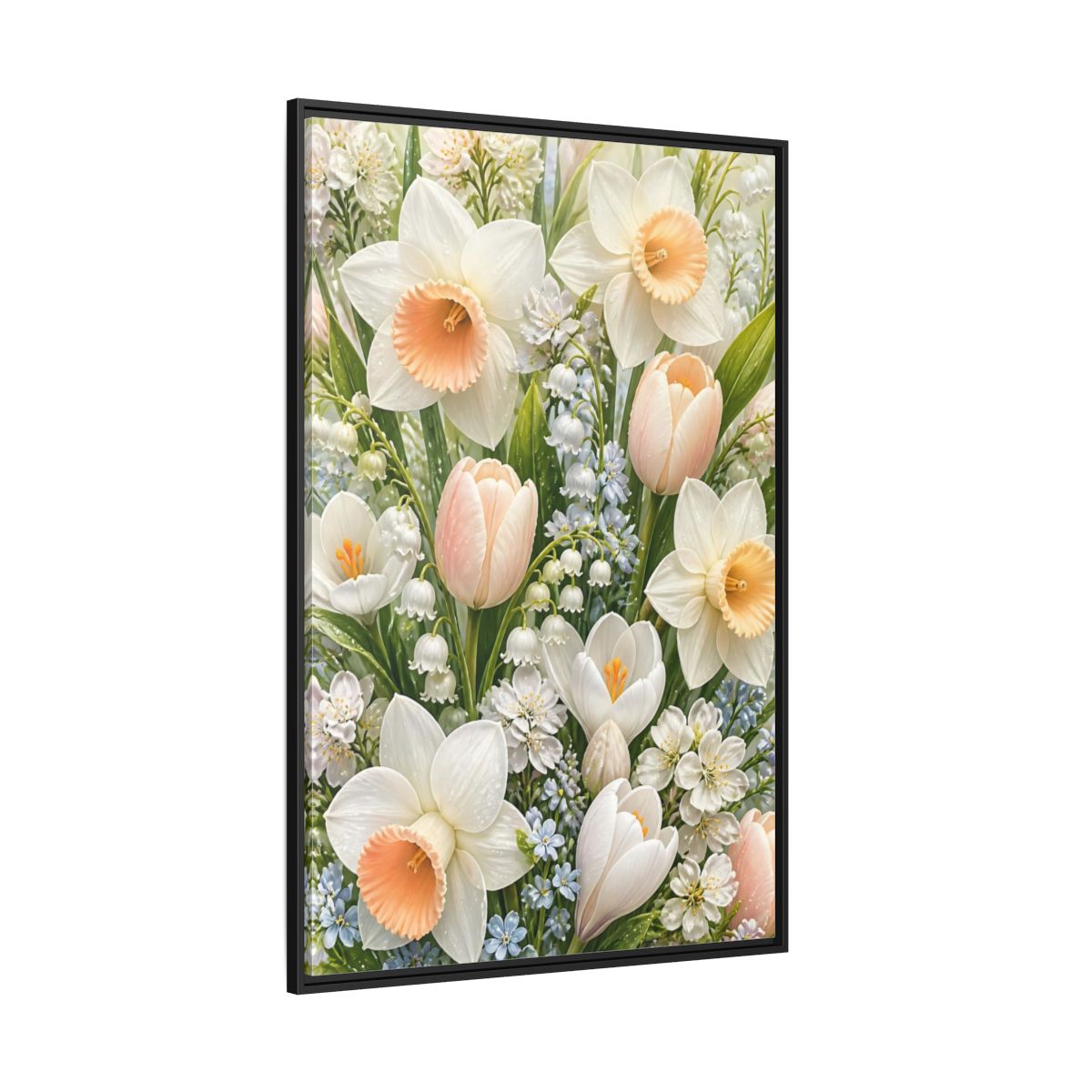 Side Mockup 12. Floral Daffodil Bouquet shown as framed canvas print