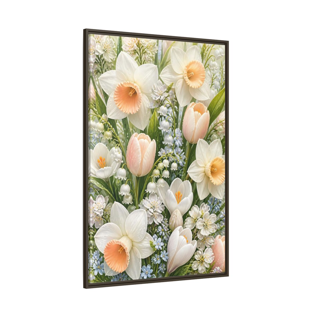 Side Mockup 8. Floral Daffodil Bouquet shown as framed canvas print