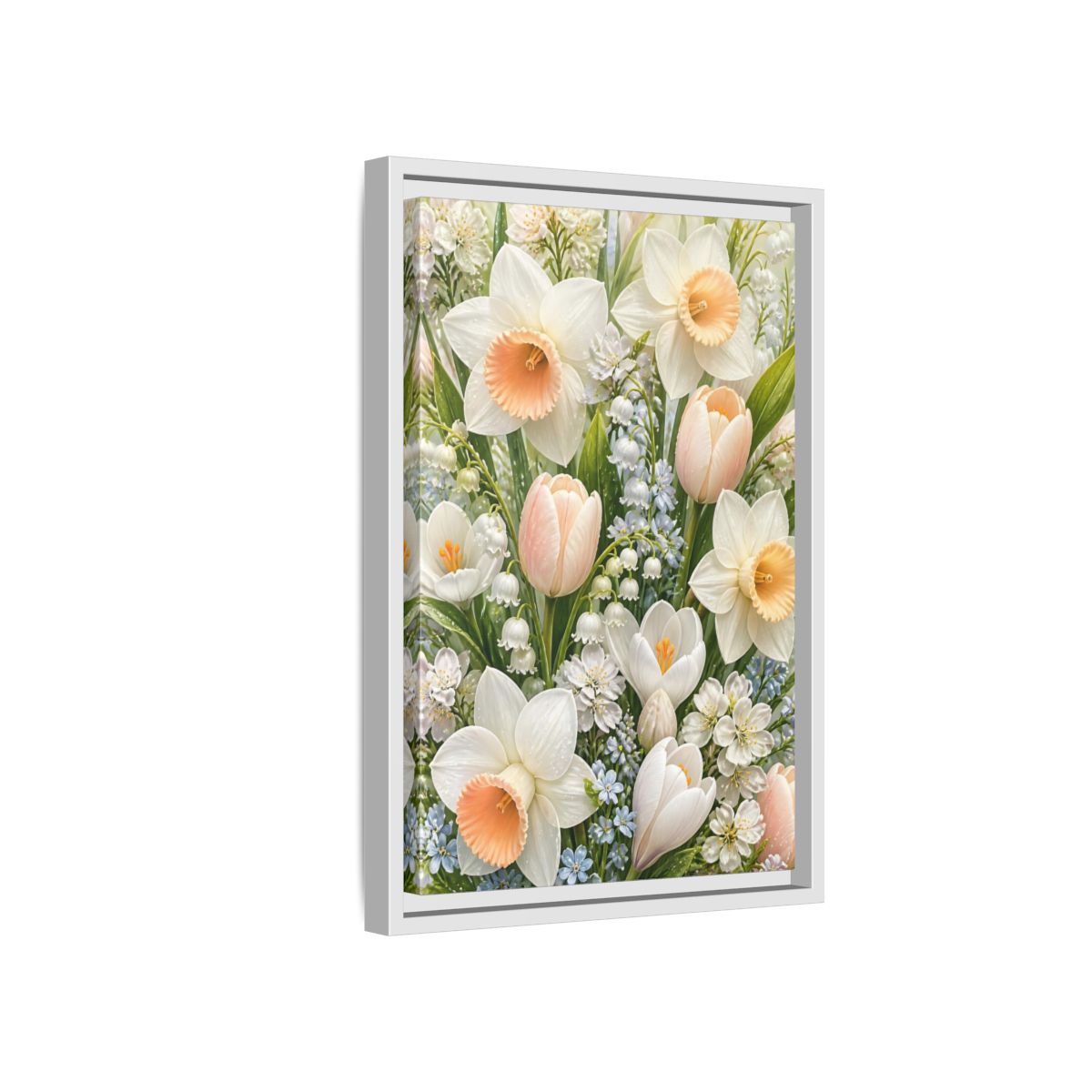 Side Mockup 4. Floral Daffodil Bouquet shown as framed canvas print