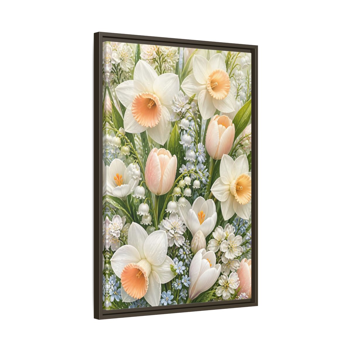 Side Mockup 11. Floral Daffodil Bouquet shown as framed canvas print
