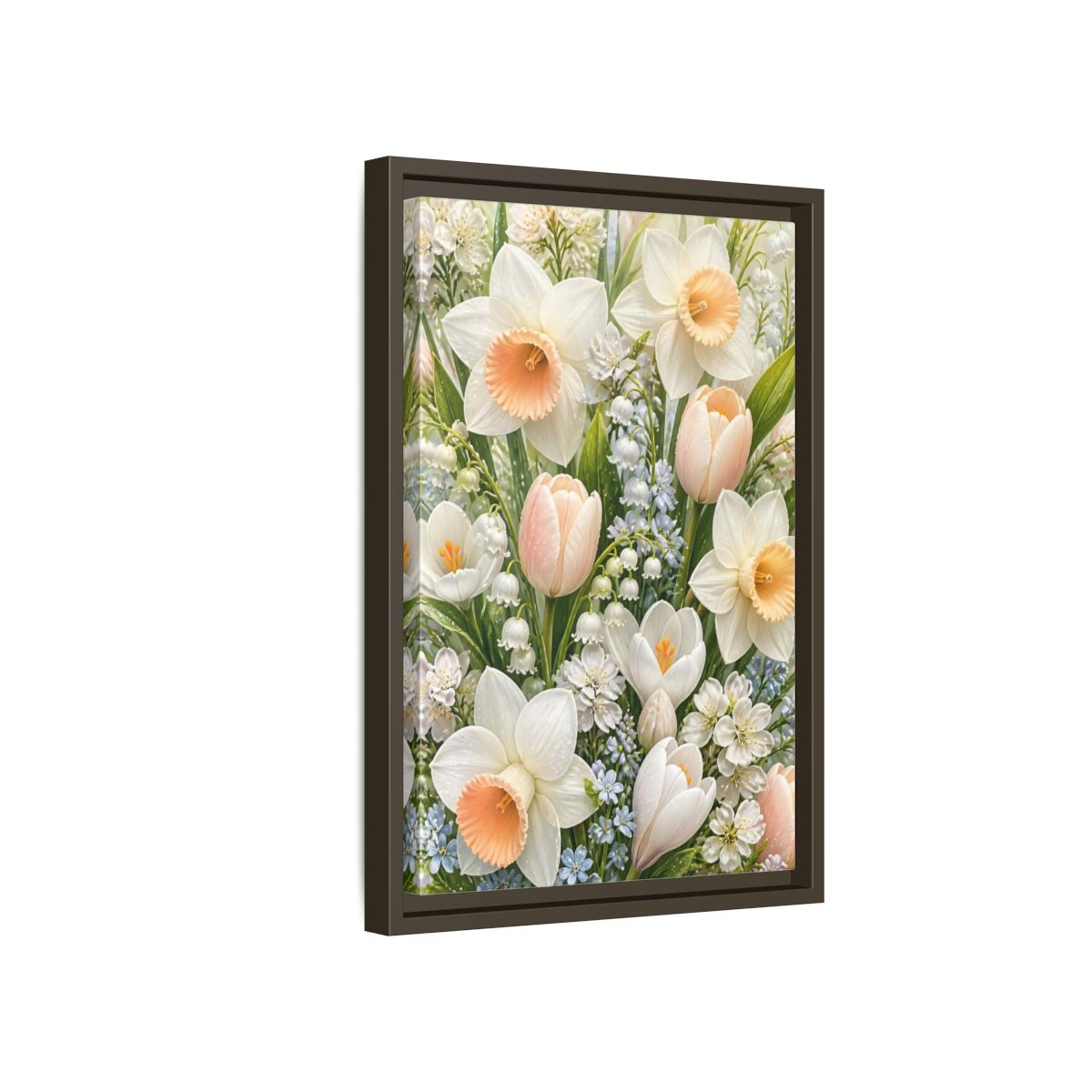 Side Mockup 5. Floral Daffodil Bouquet shown as framed canvas print