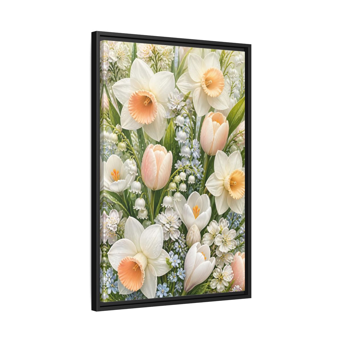 Side Mockup 14. Floral Daffodil Bouquet shown as framed canvas print
