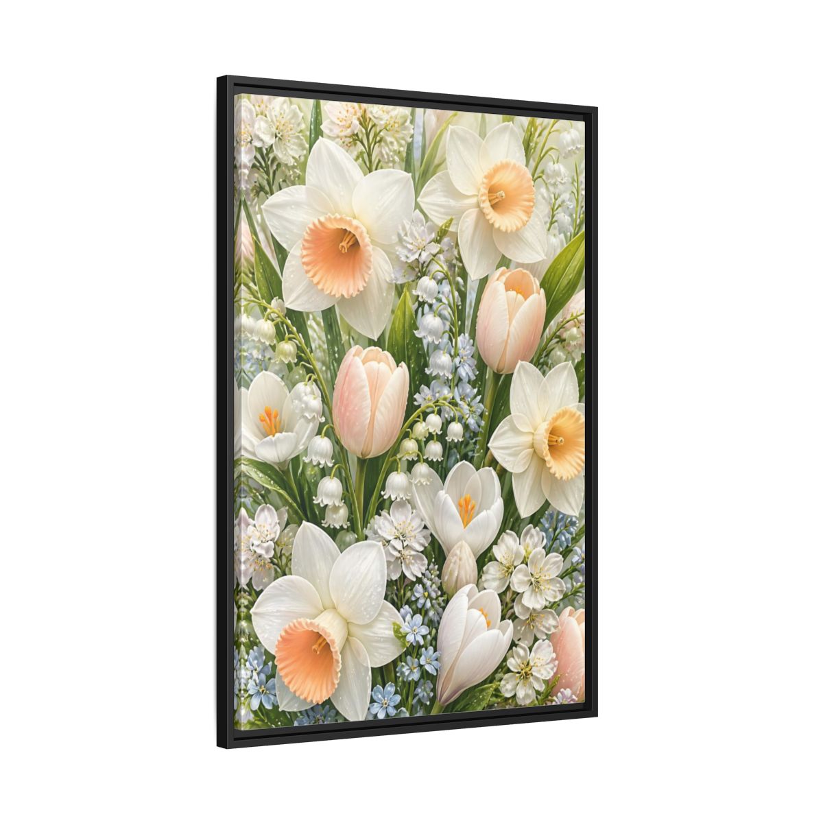Side Mockup 13. Floral Daffodil Bouquet shown as framed canvas print