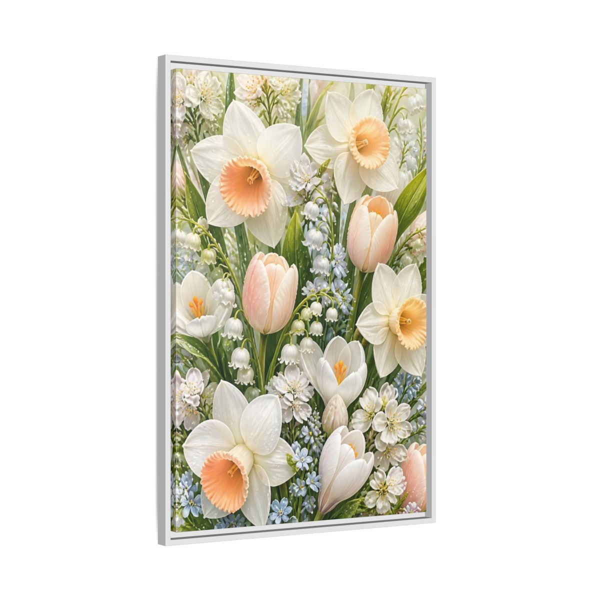 Side Mockup 9. Floral Daffodil Bouquet shown as framed canvas print