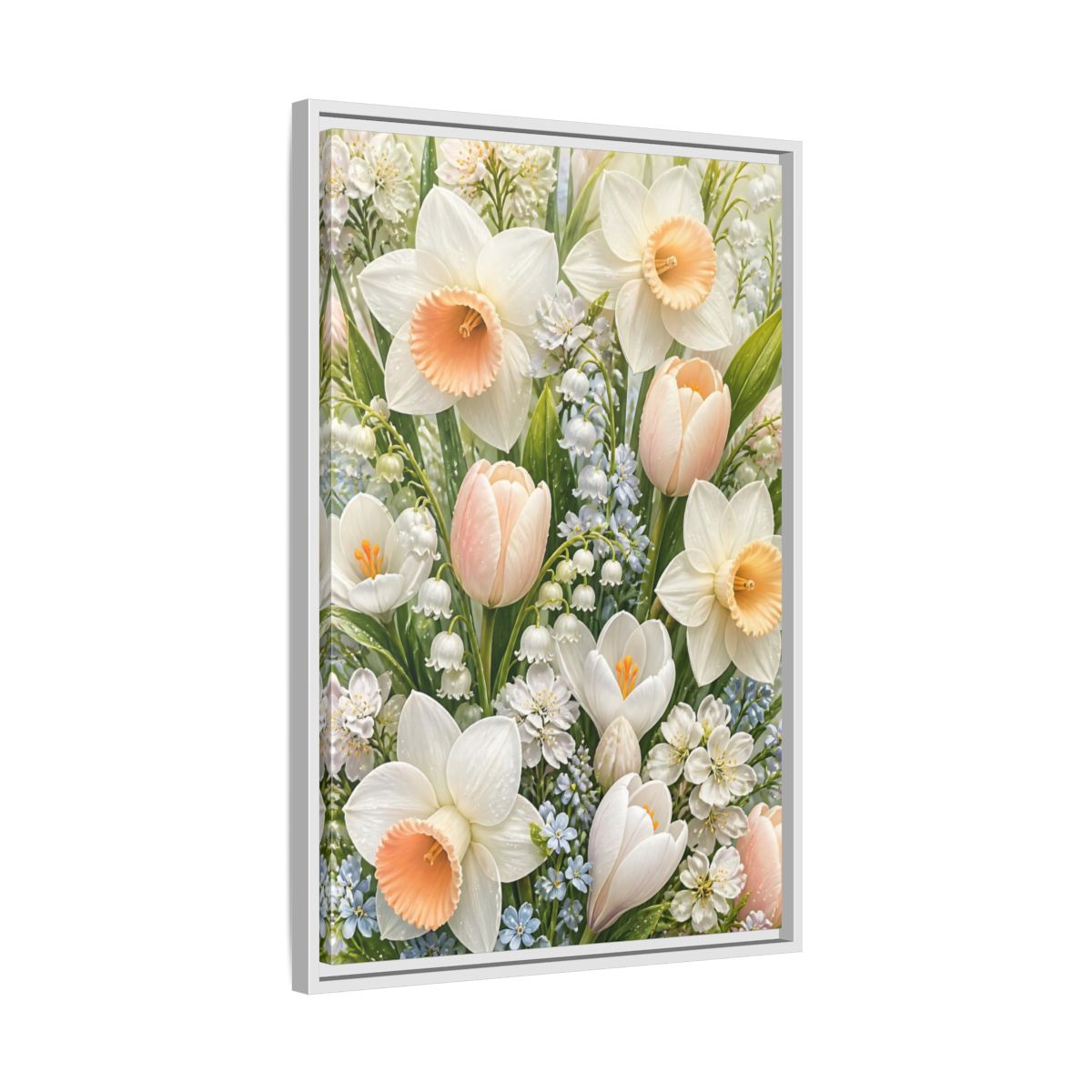 Side Mockup 10. Floral Daffodil Bouquet shown as framed canvas print