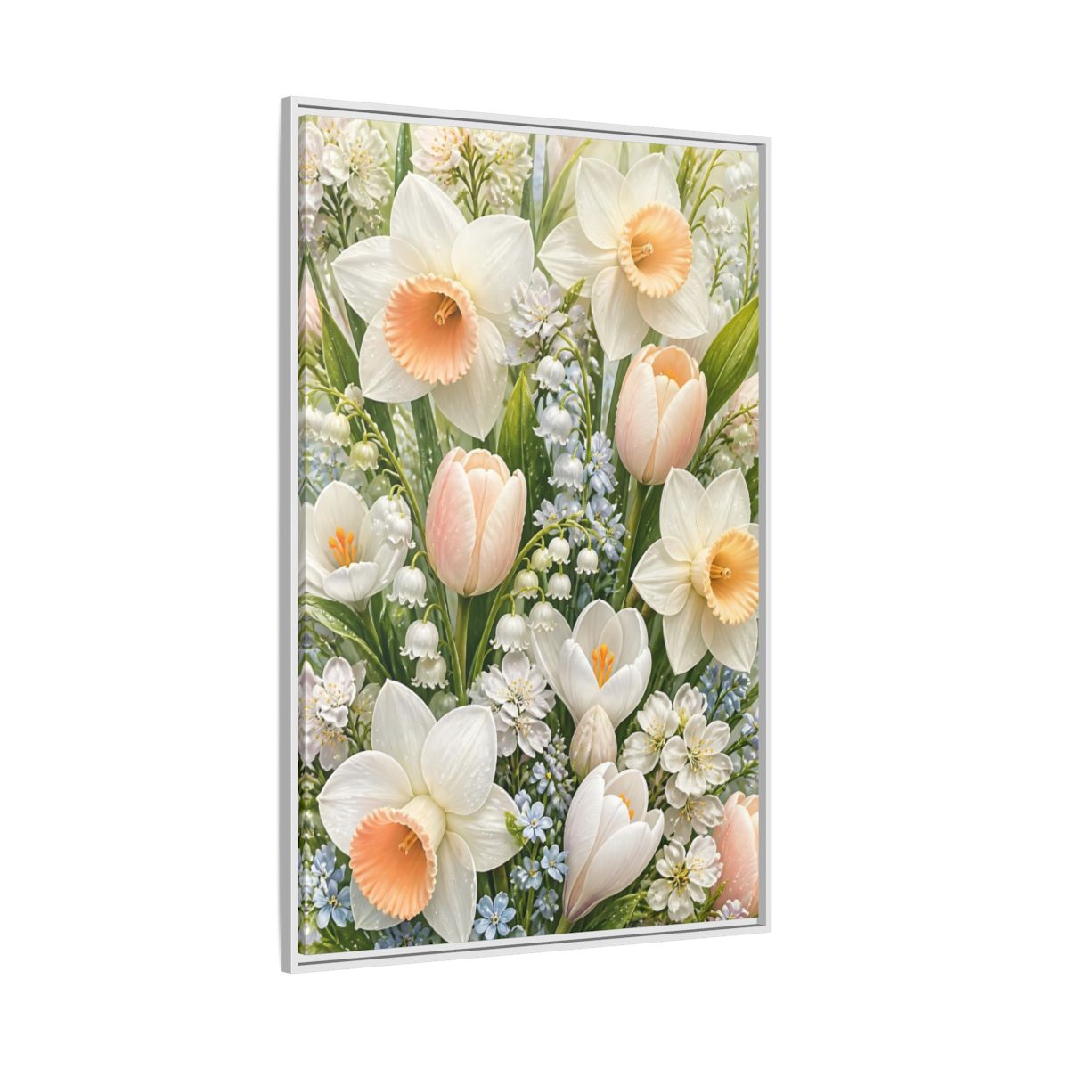 Side Mockup 7. Floral Daffodil Bouquet shown as framed canvas print