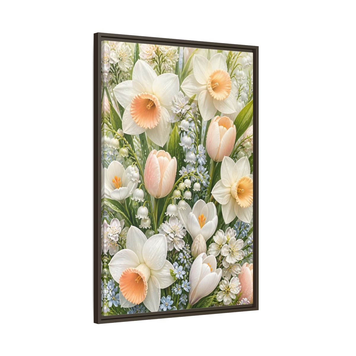 Main Mockup. Floral Daffodil Bouquet shown as framed canvas print