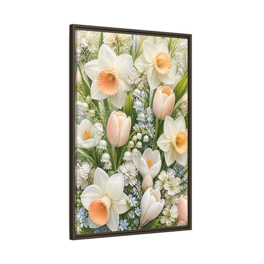 Main Mockup. Floral Daffodil Bouquet shown as framed canvas print