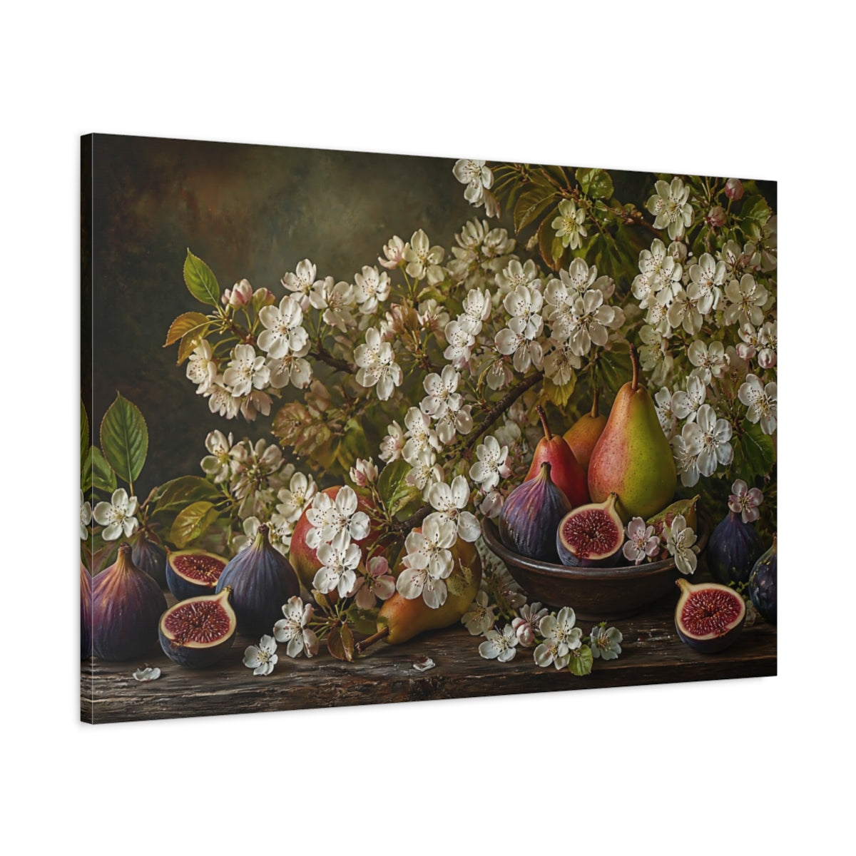 Main Mockup. Floral Figs And Pears shown as canvas print