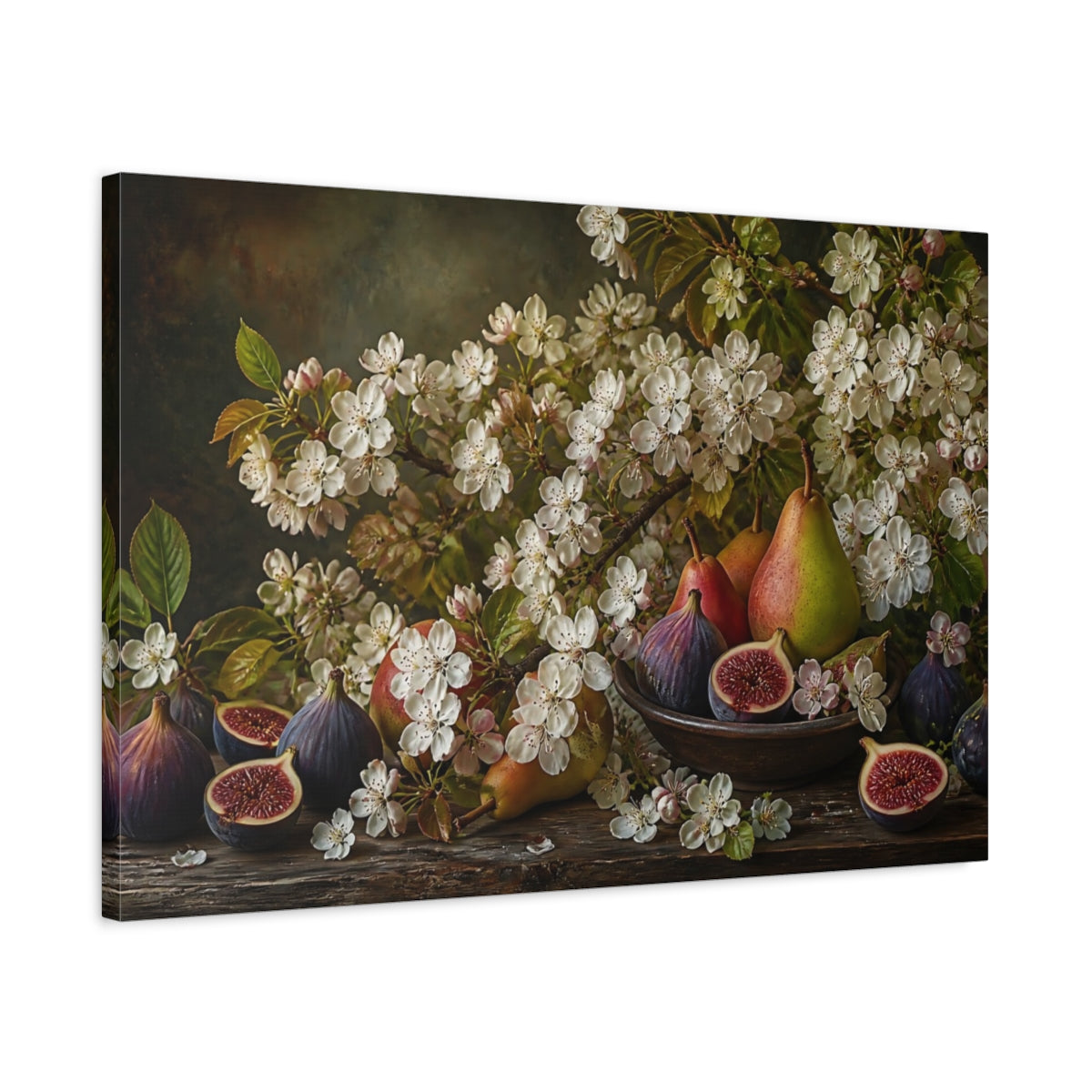 Side Mockup 2. Floral Figs And Pears shown as canvas print