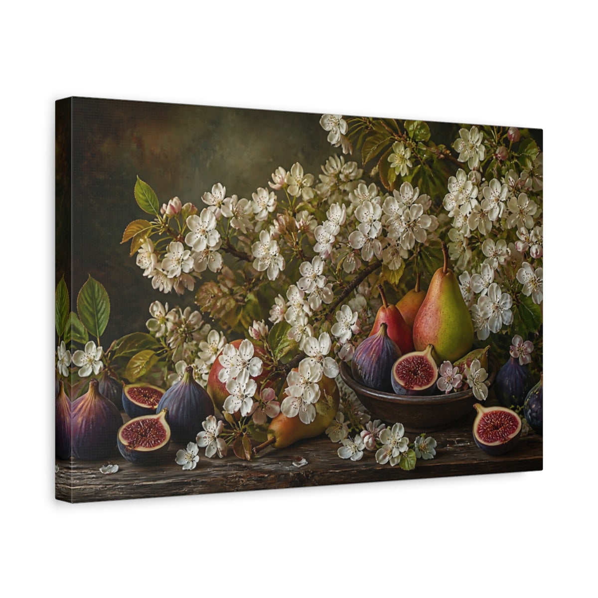Side Mockup 4. Floral Figs And Pears shown as canvas print