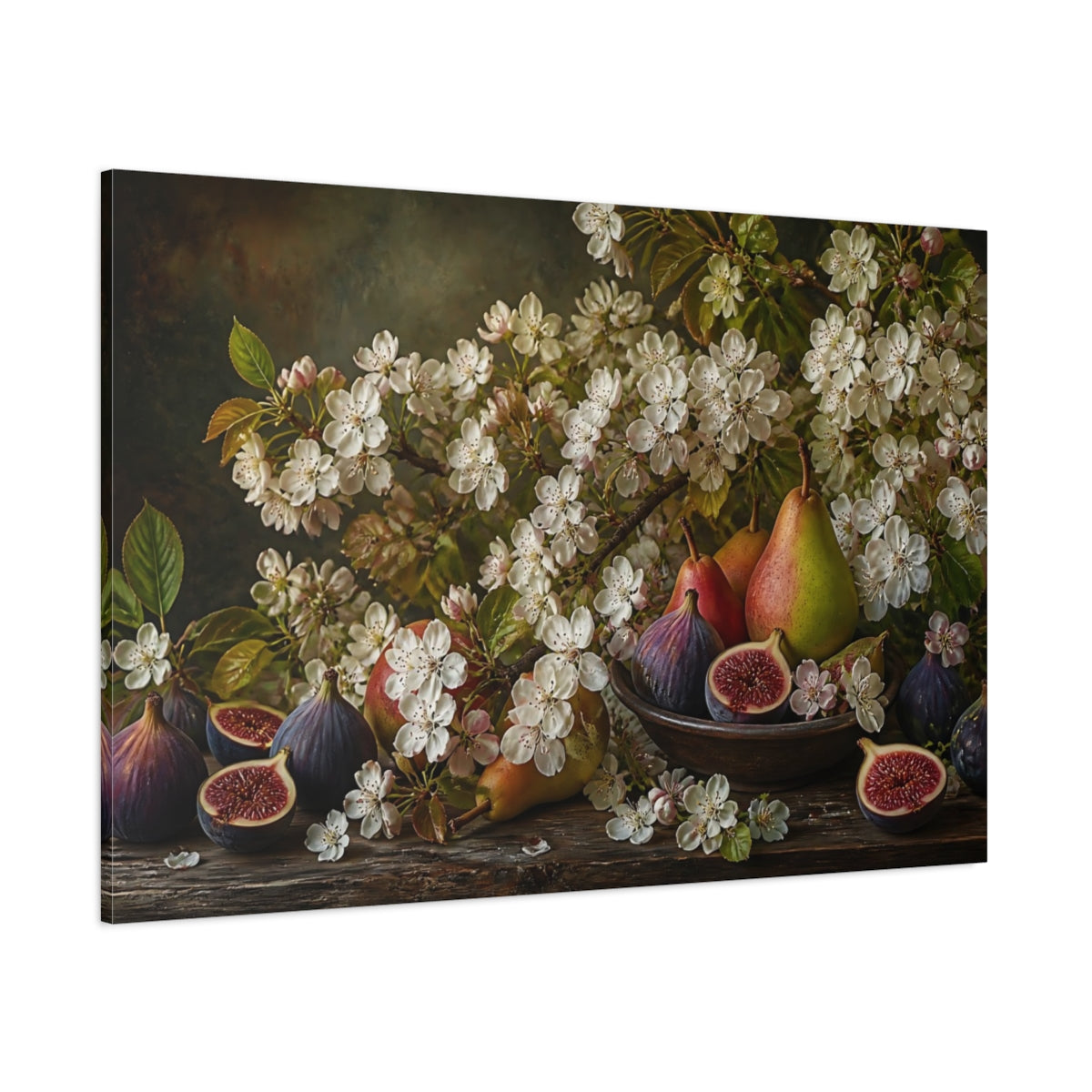 Side Mockup 1. Floral Figs And Pears shown as canvas print