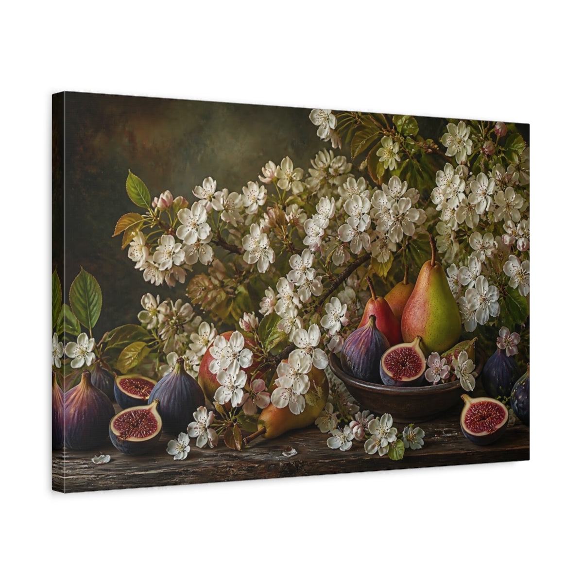 Side Mockup 3. Floral Figs And Pears shown as canvas print