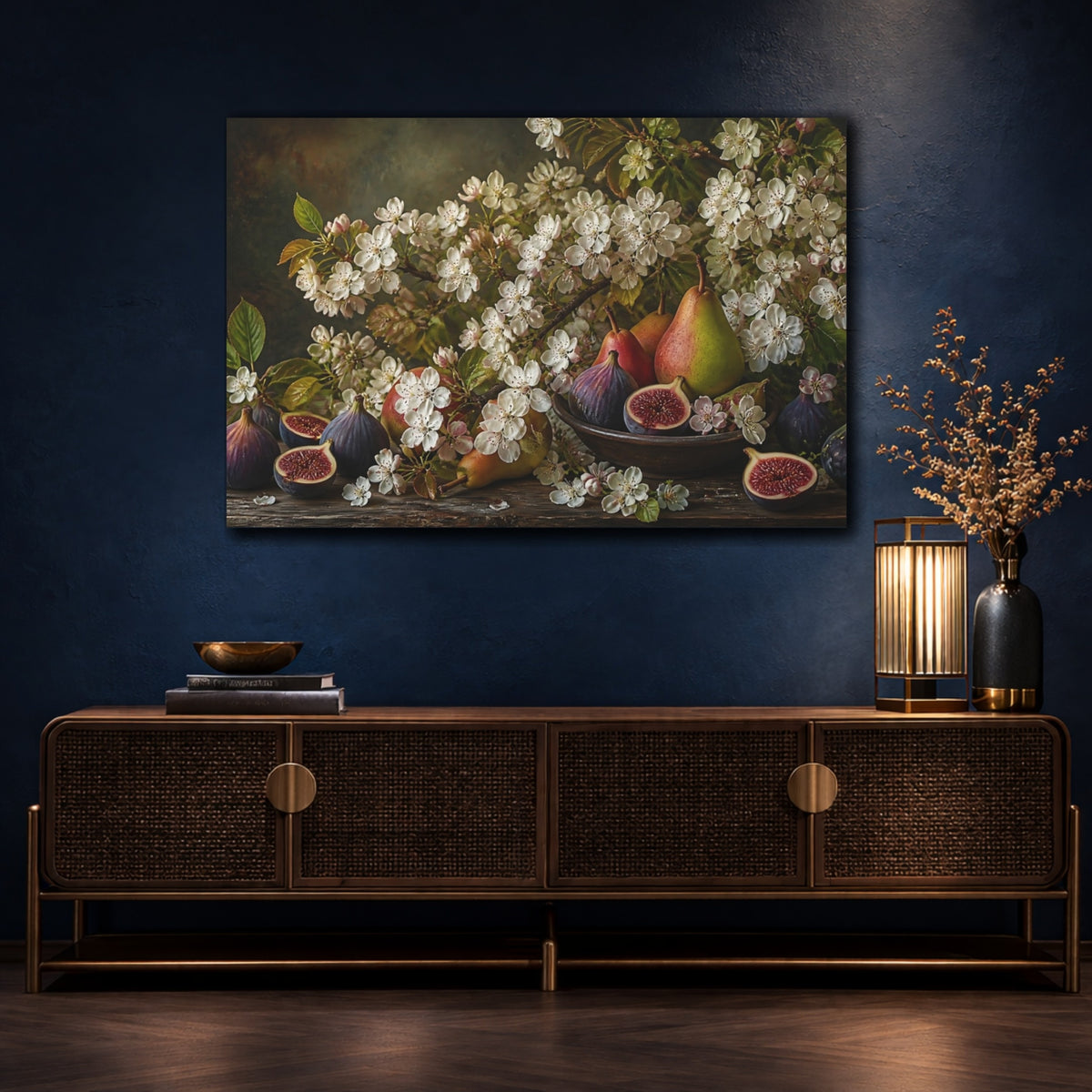 Mockup 4. Floral Figs And Pears shown as canvas print
