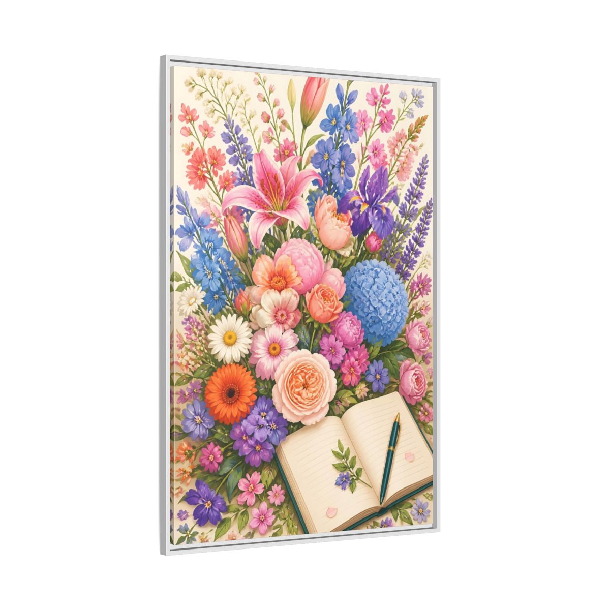 Side Mockup 7. Floral Garden Bouquet shown as framed canvas print