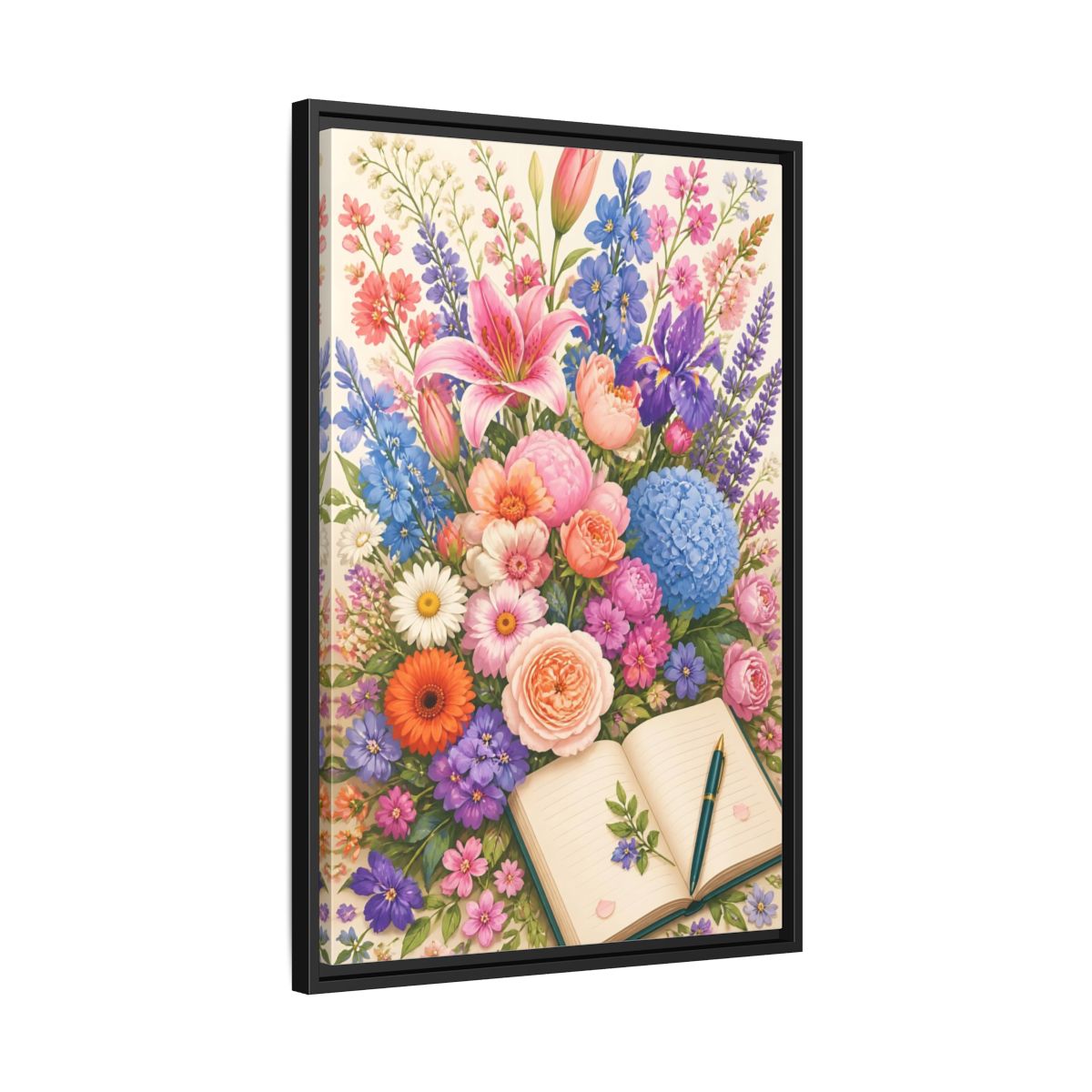 Side Mockup 14. Floral Garden Bouquet shown as framed canvas print