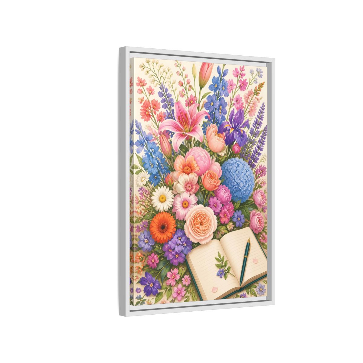Side Mockup 1. Floral Garden Bouquet shown as framed canvas print