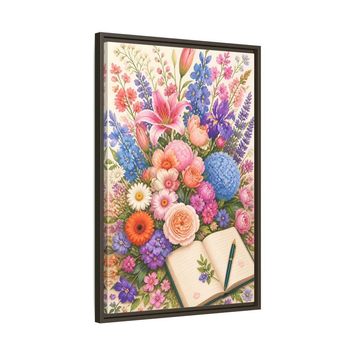 Side Mockup 11. Floral Garden Bouquet shown as framed canvas print