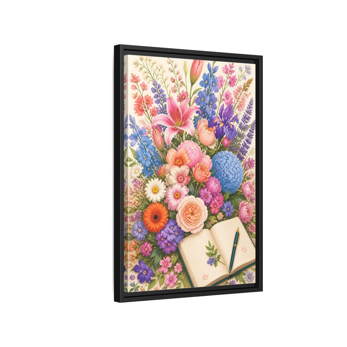Side Mockup 3. Floral Garden Bouquet shown as framed canvas print