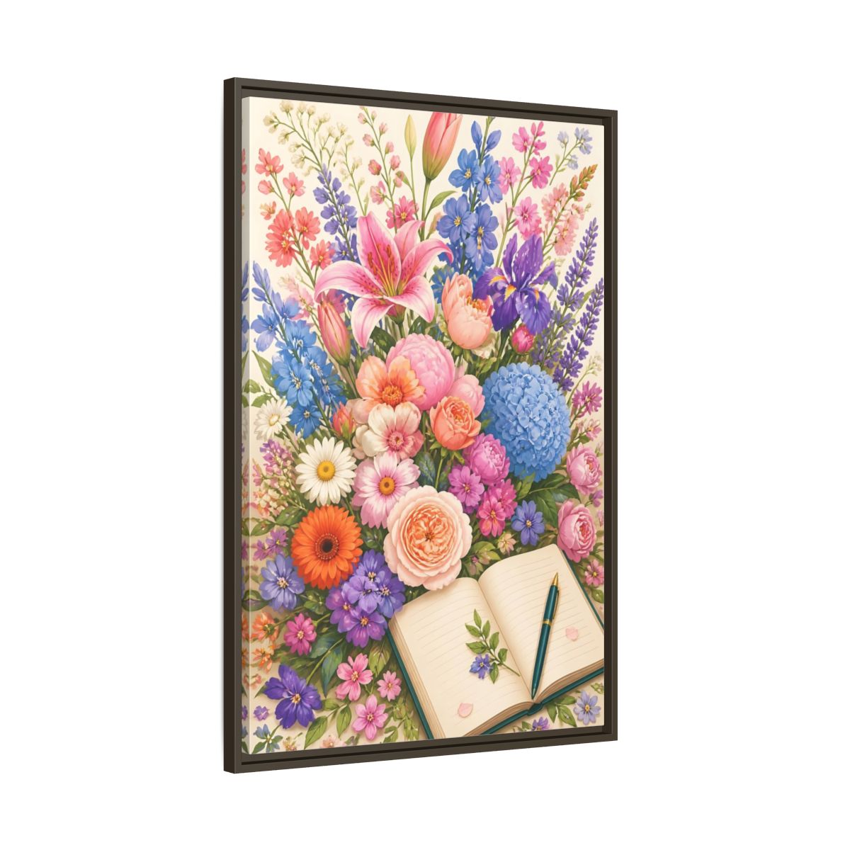 Main Mockup. Floral Garden Bouquet shown as framed canvas print