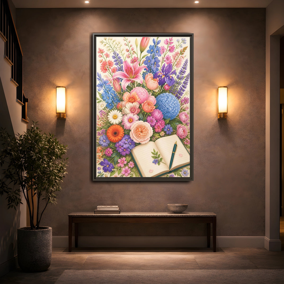 Mockup 2. Floral Garden Bouquet shown as framed canvas print