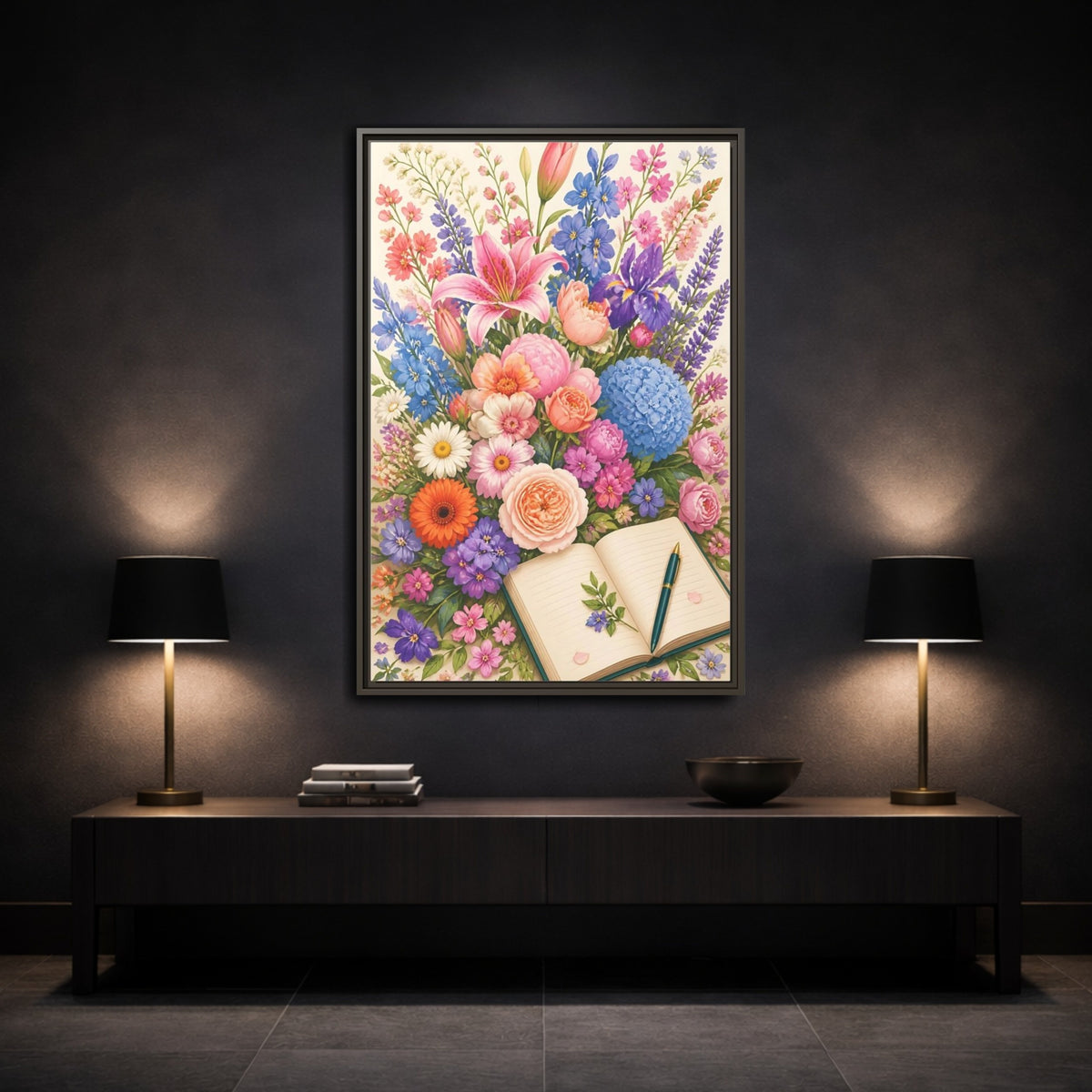 Mockup 3. Floral Garden Bouquet shown as framed canvas print