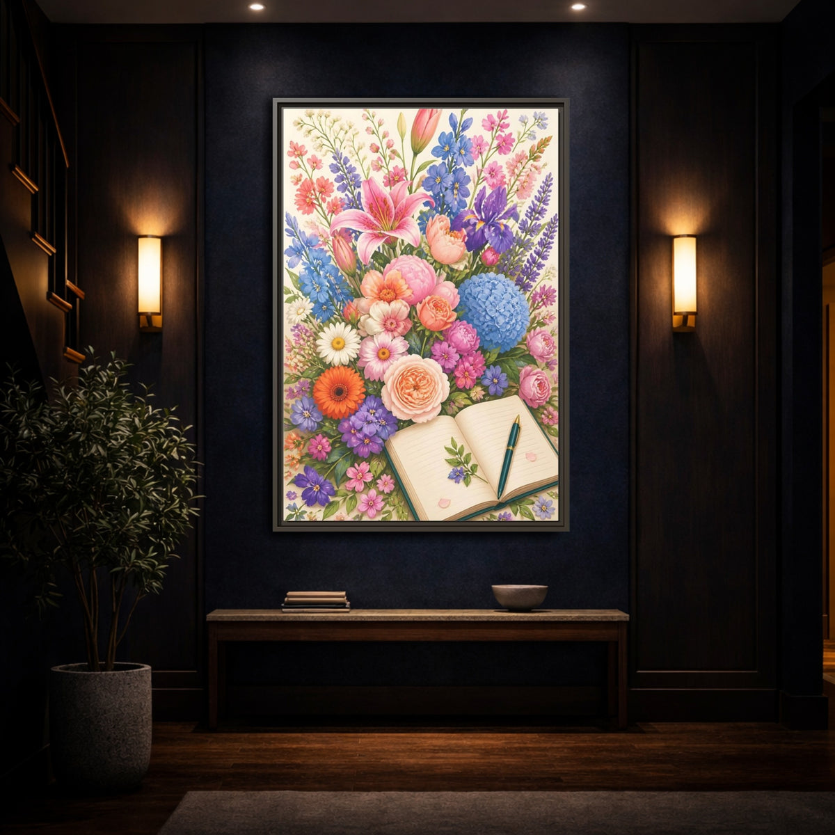 Mockup 4. Floral Garden Bouquet shown as framed canvas print