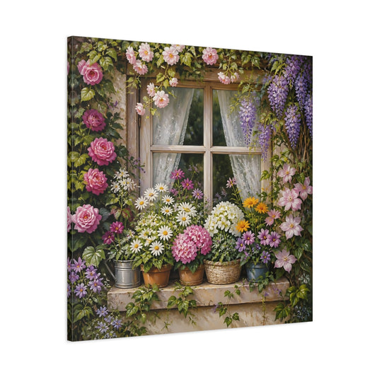 Main Mockup. Floral Garden Window shown as canvas print