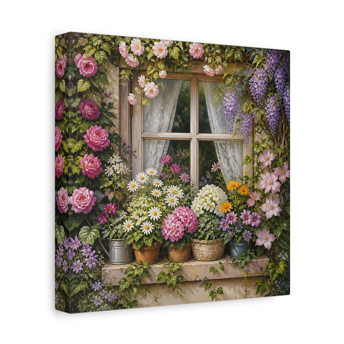 Side Mockup 9. Floral Garden Window shown as canvas print