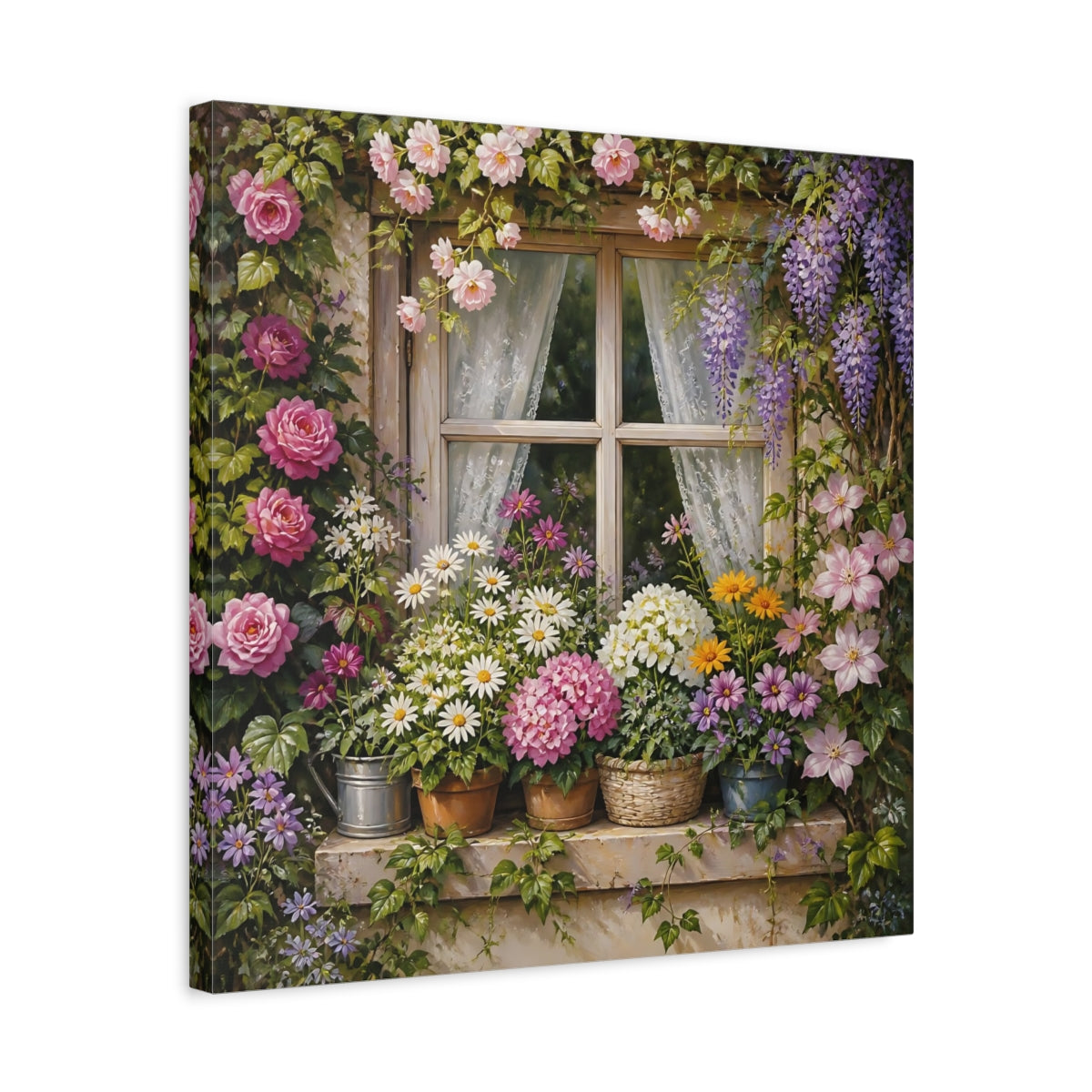 Side Mockup 5. Floral Garden Window shown as canvas print