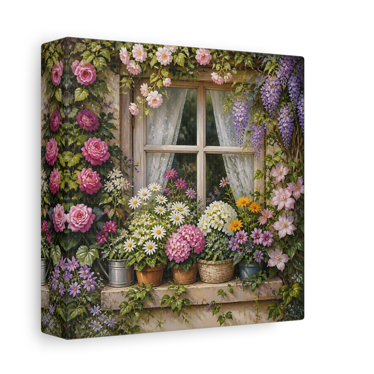 Side Mockup 2. Floral Garden Window shown as canvas print