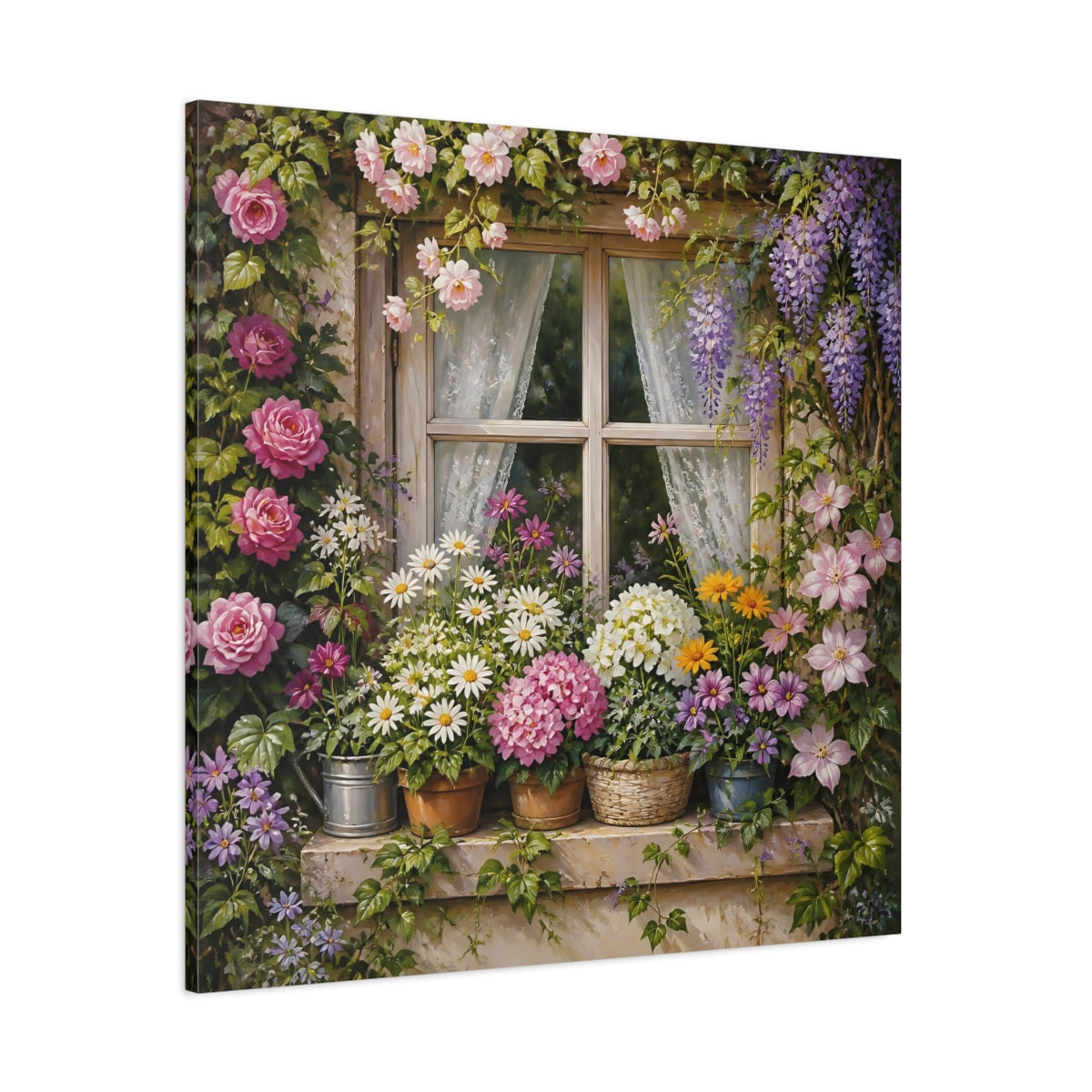 Side Mockup 1. Floral Garden Window shown as canvas print