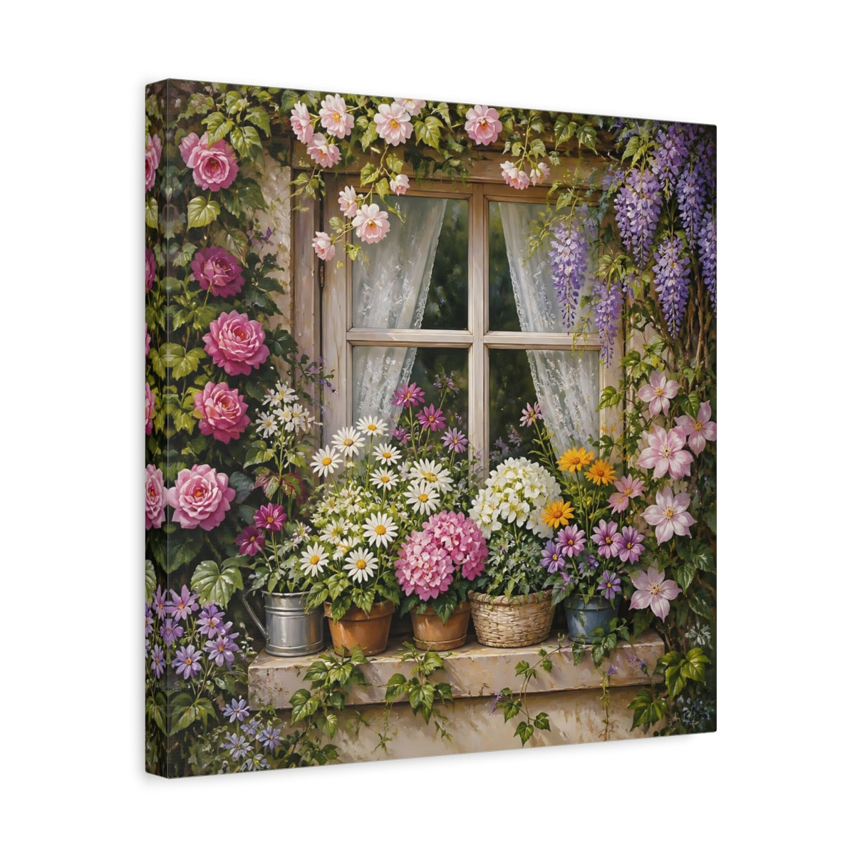 Side Mockup 6. Floral Garden Window shown as canvas print