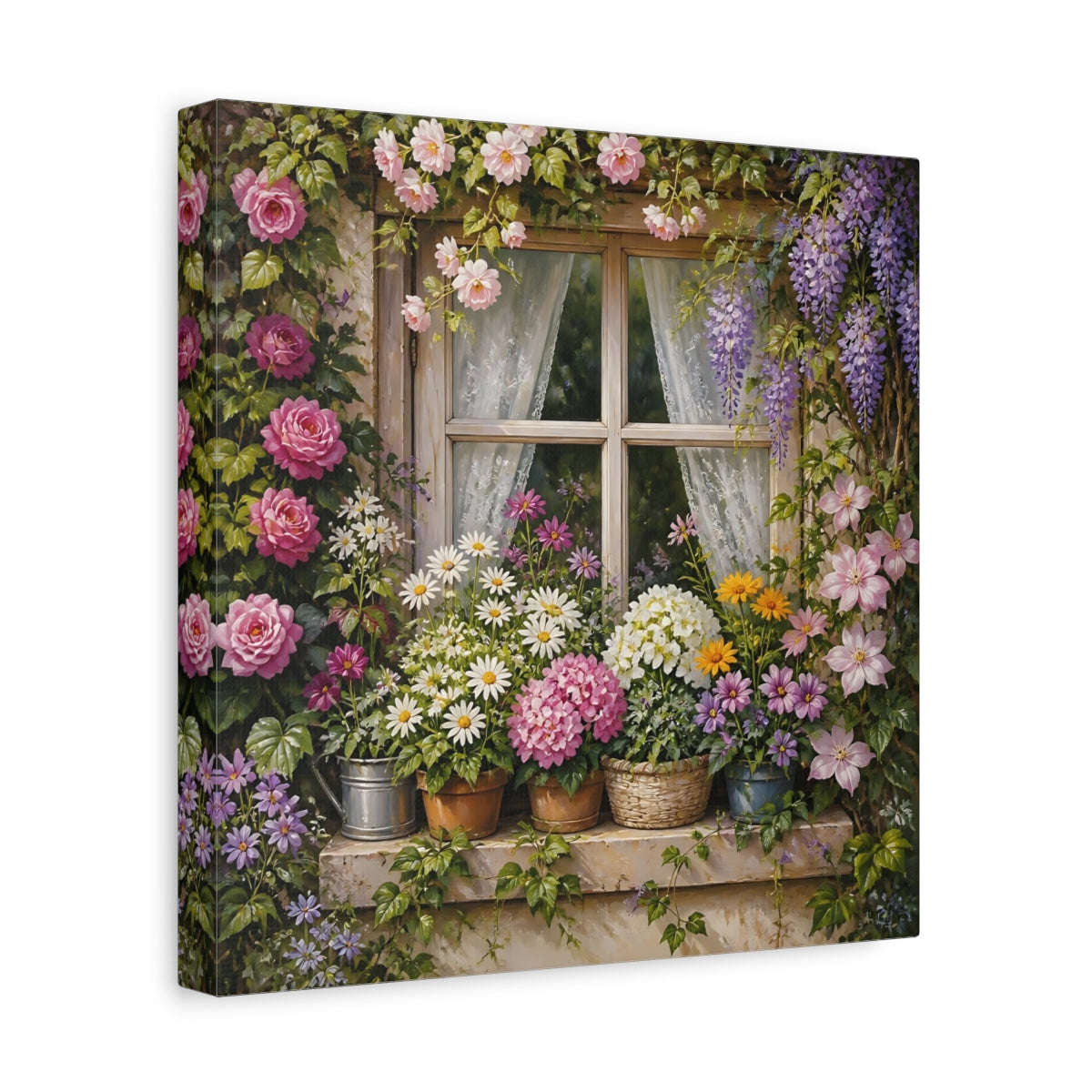 Side Mockup 8. Floral Garden Window shown as canvas print