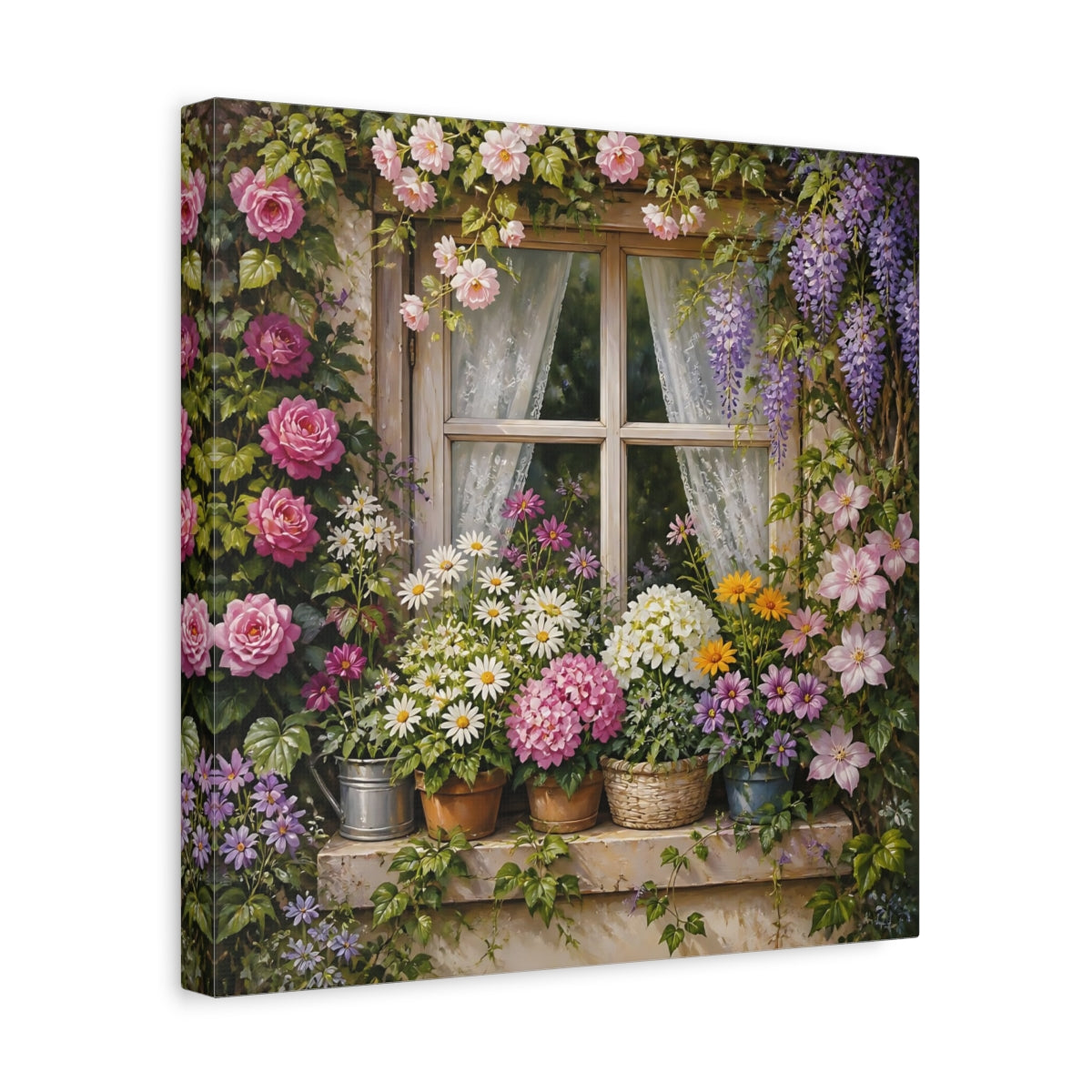 Side Mockup 7. Floral Garden Window shown as canvas print