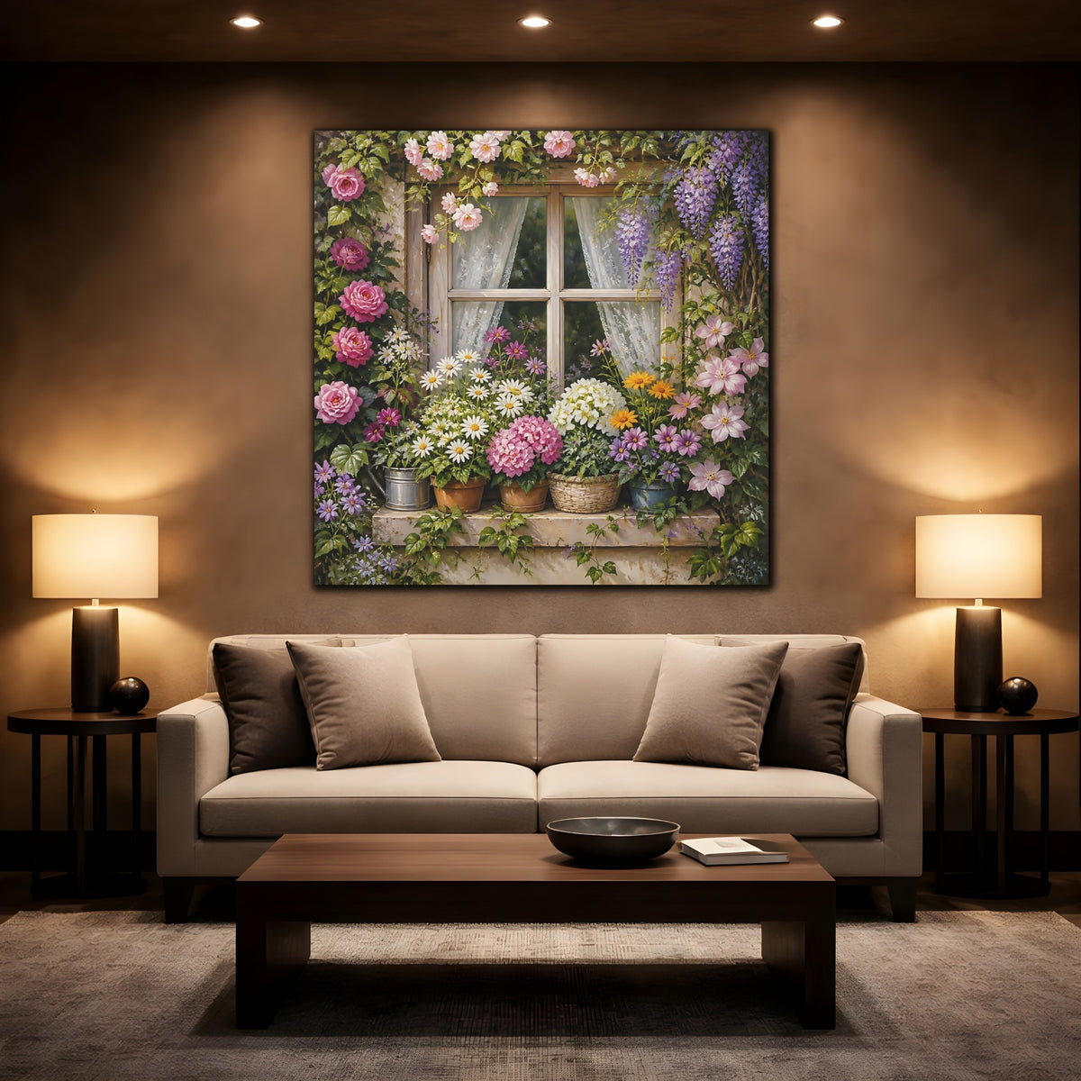 Mockup 2. Floral Garden Window shown as canvas print