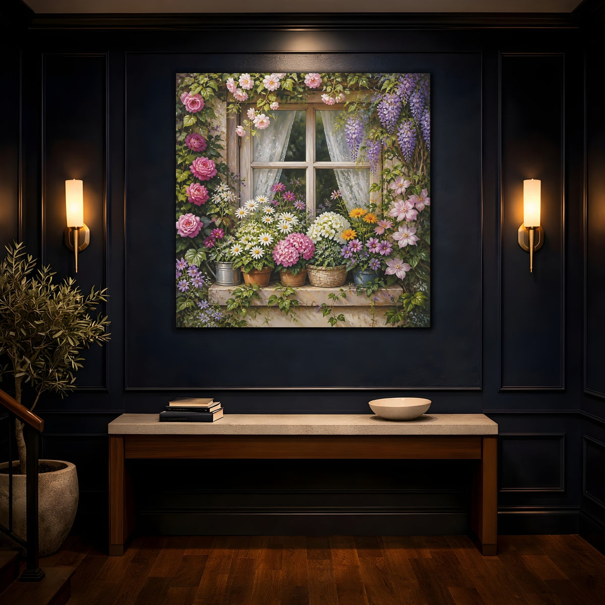 Mockup 4. Floral Garden Window shown as canvas print