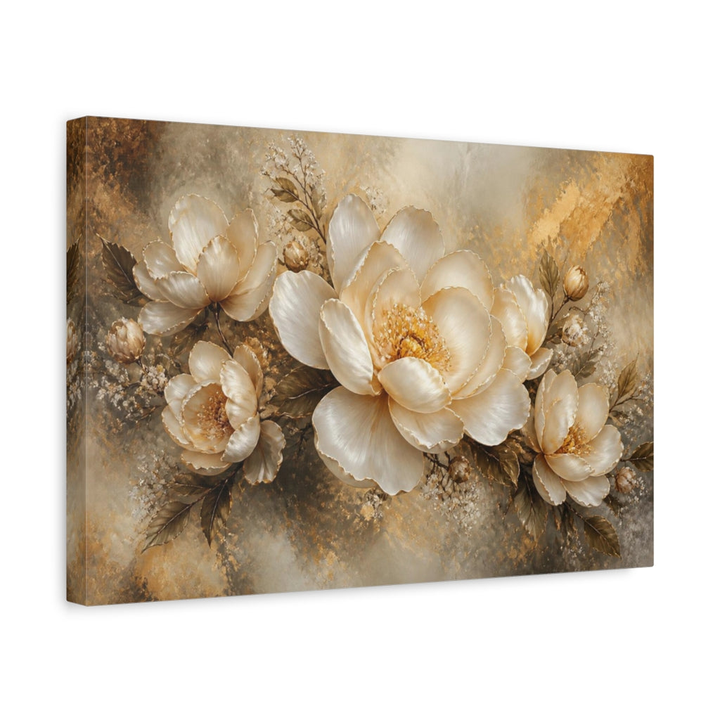 Side Mockup 4. Floral Golden Peony Bloom shown as canvas print