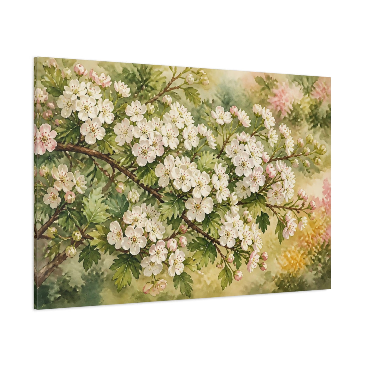 Side Mockup 1. Floral Hawthorn Branch shown as canvas print
